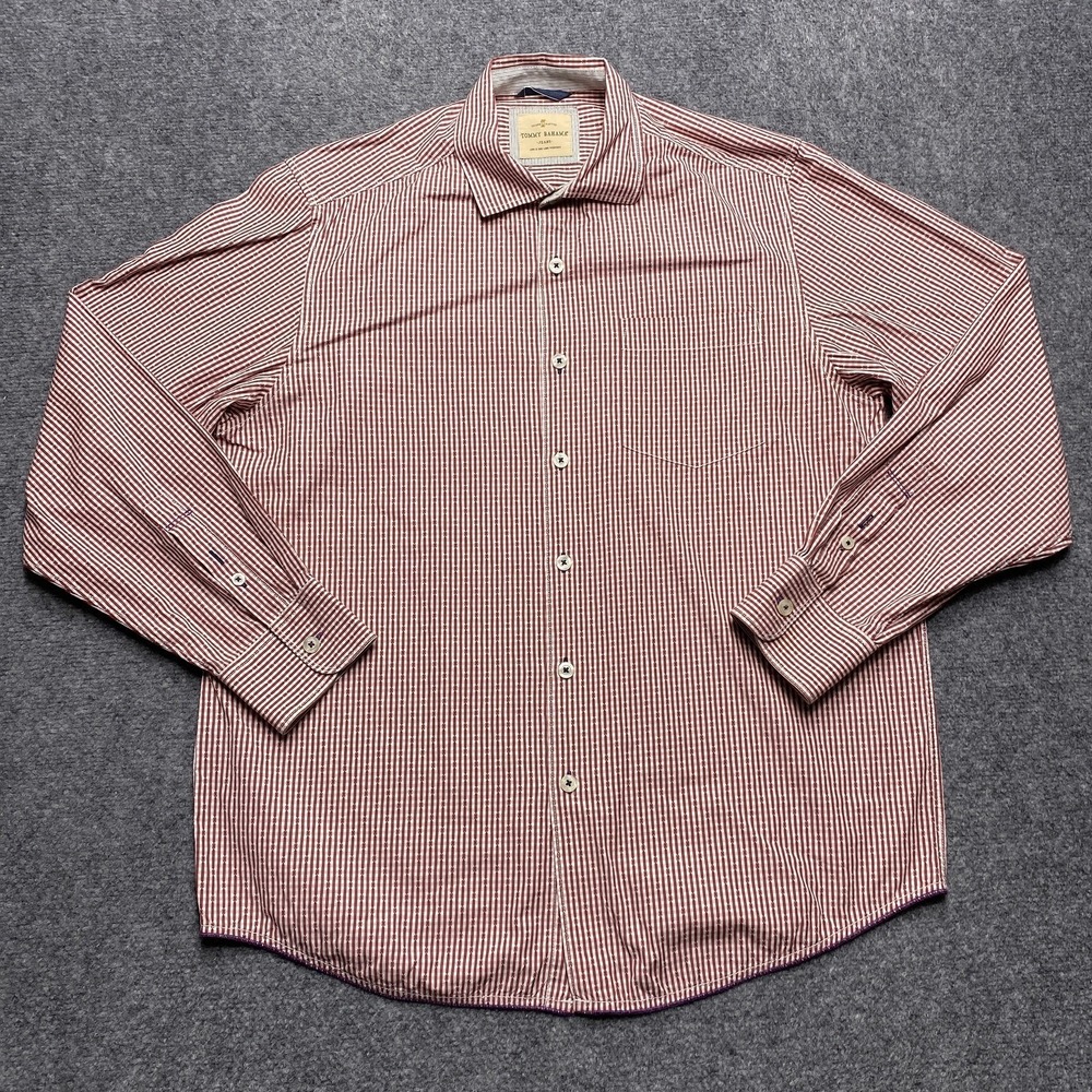 Tommy Bahama Shirt Mens Medium Red White Button Up Long Sleeve Casual Classic